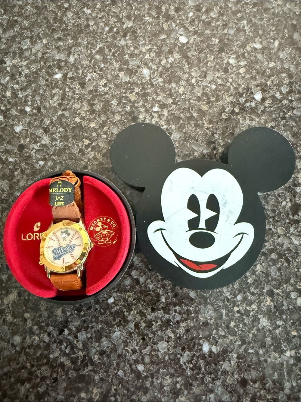 Disney  melody jazz Gold-Tone Mickey Watch with Brown Leather Strap